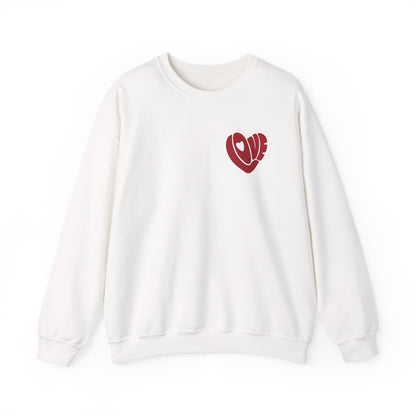 Love Heart Crewneck Sweatshirt — Retro Red "Love" Chest Graphic