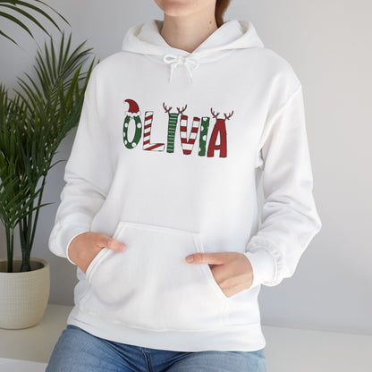 Olivia Christmas Name Hoodie — Personalized Holiday Kids & Adult Sweatshirt