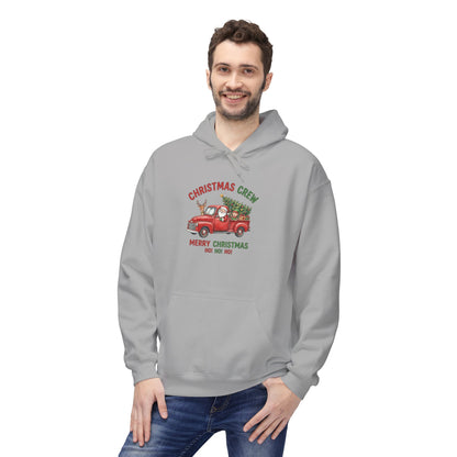 Christmas Crew Hoodie - Red Vintage Truck with Tree, "Merry Christmas Ho Ho Ho"