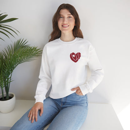 Love Heart Crewneck Sweatshirt — Retro Red "Love" Chest Graphic