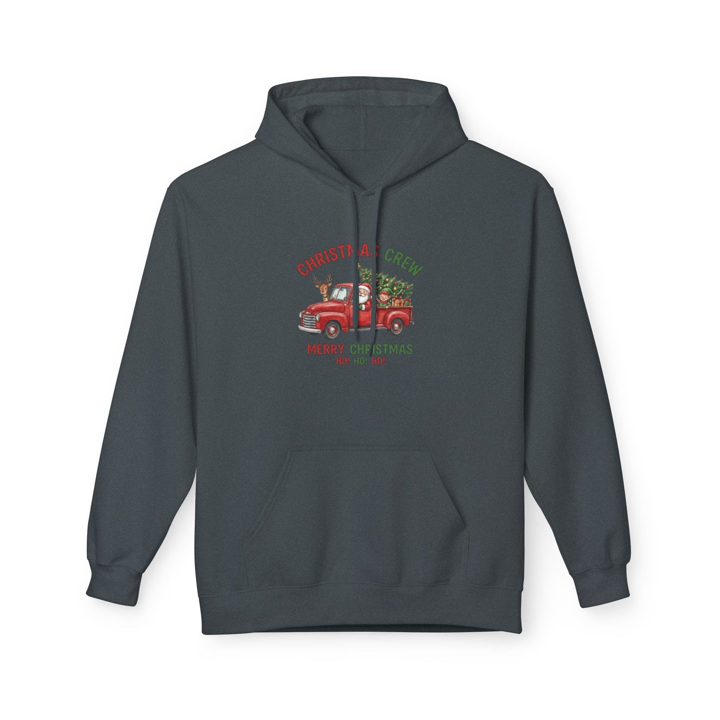 Christmas Crew Hoodie - Red Vintage Truck with Tree, "Merry Christmas Ho Ho Ho"