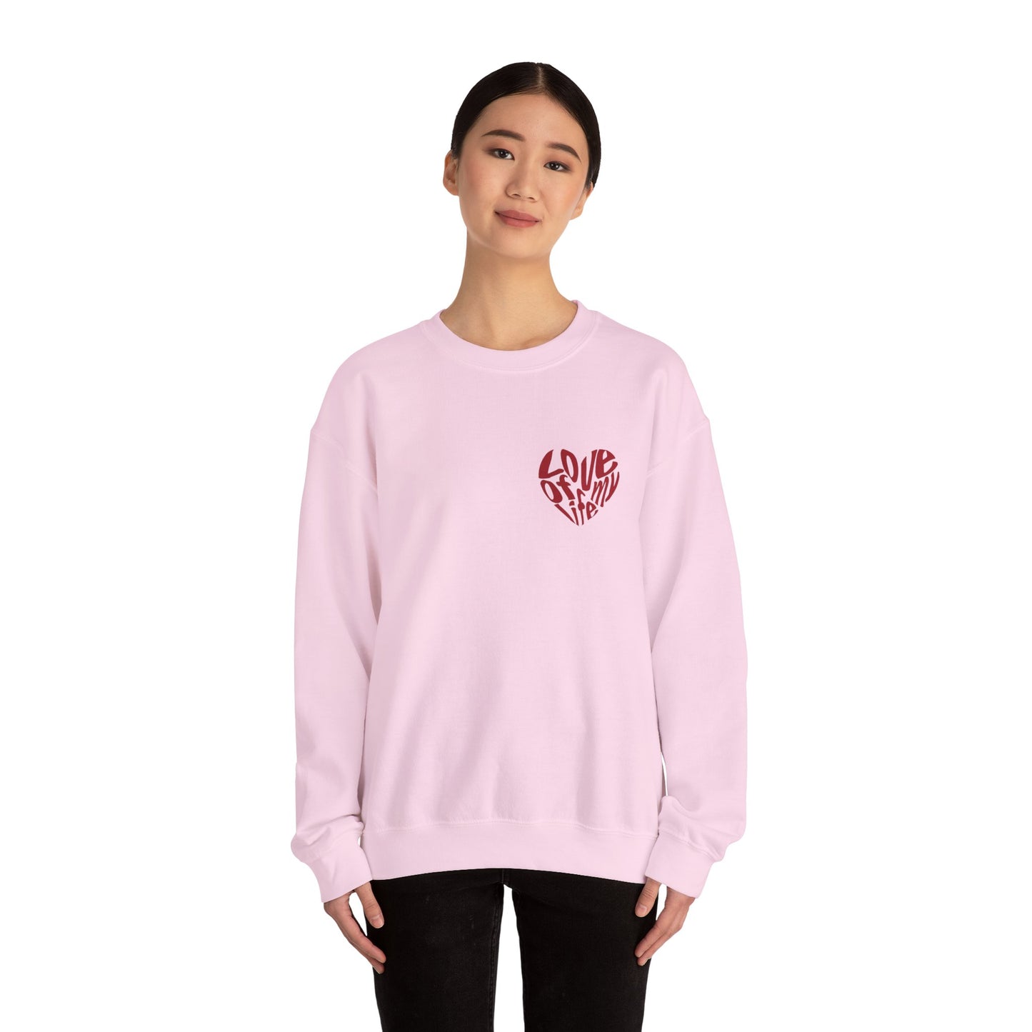 "Love of My Life" Couple Sweatshirt Small Red Heart Graphic Valentine Gift Top