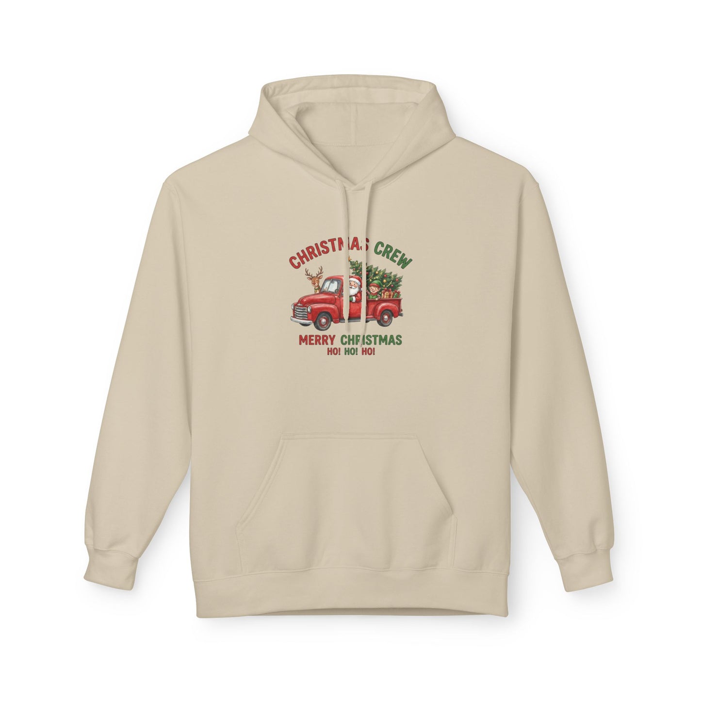 Christmas Crew Hoodie - Red Vintage Truck with Tree, "Merry Christmas Ho Ho Ho"