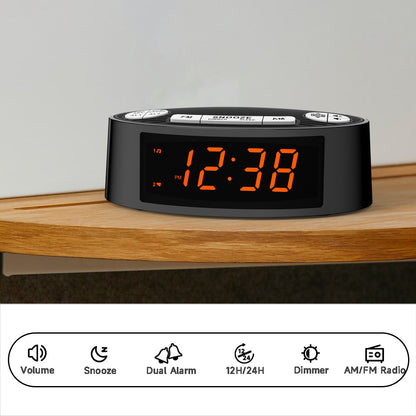 AM FM Alarm Clock Radio With Dual Alarm Sleep Timer  Snooze Functions Orange LED Display 4-Level Dimming Option ITOMA CKS3301