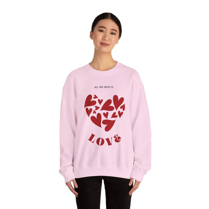 Love Heart Crewneck Sweatshirt — “All We Need is Love” Valentine Pullover