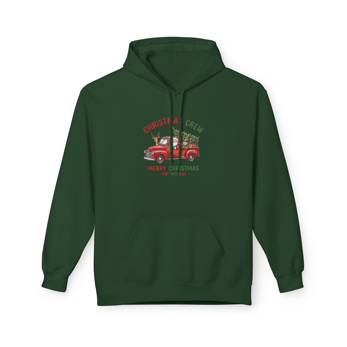 Christmas Crew Hoodie - Red Vintage Truck with Tree, "Merry Christmas Ho Ho Ho"