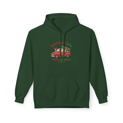 Christmas Crew Hoodie - Red Vintage Truck with Tree, "Merry Christmas Ho Ho Ho"