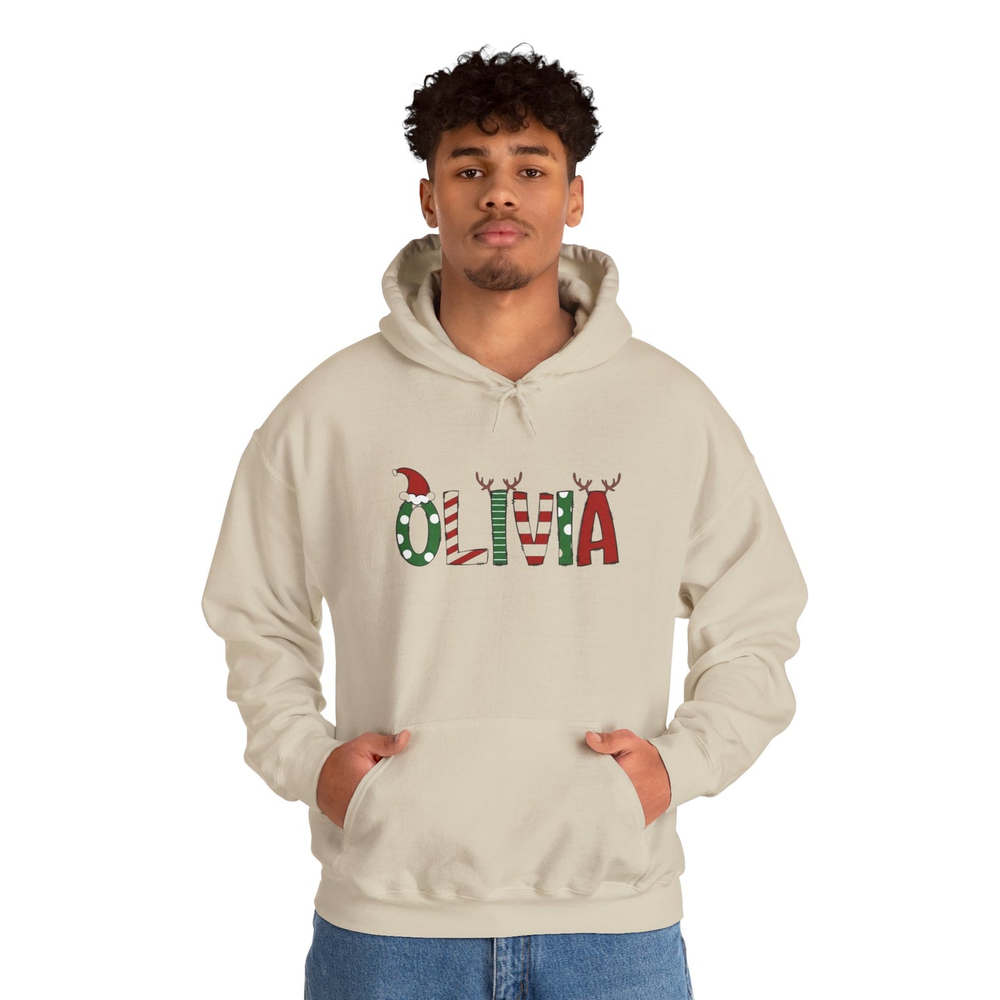 Olivia Christmas Name Hoodie — Personalized Holiday Kids & Adult Sweatshirt