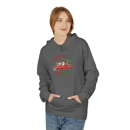 Christmas Crew Hoodie - Red Vintage Truck with Tree, "Merry Christmas Ho Ho Ho"