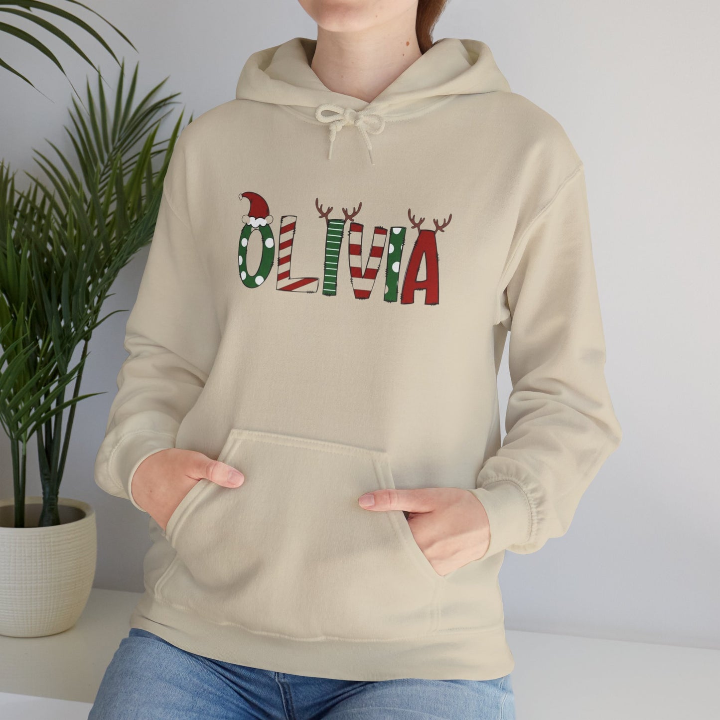 Olivia Christmas Name Hoodie — Personalized Holiday Kids & Adult Sweatshirt