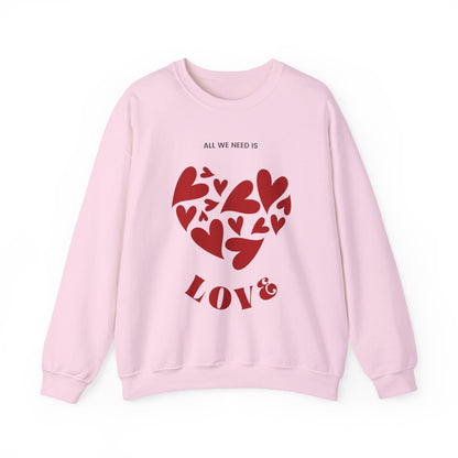 Love Heart Crewneck Sweatshirt — “All We Need is Love” Valentine Pullover
