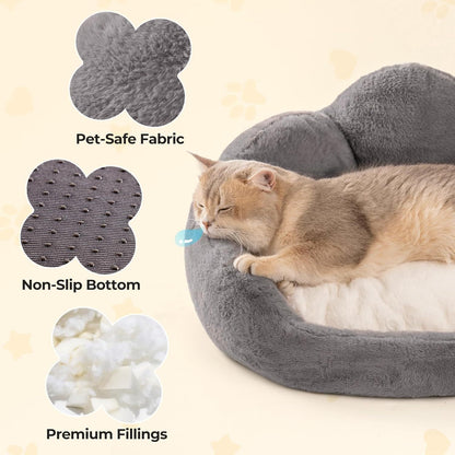 MEWOOFUN Cat Bed And Small Dog Bed, Fluffy Dog Bed Washable Cat Couch Bed, Cute Cat Bed For Indoor Cats, Flower Cat Sofa Bed With Non Slip Bottom, Pet Bed For Puppy And Kitten Grey, 23