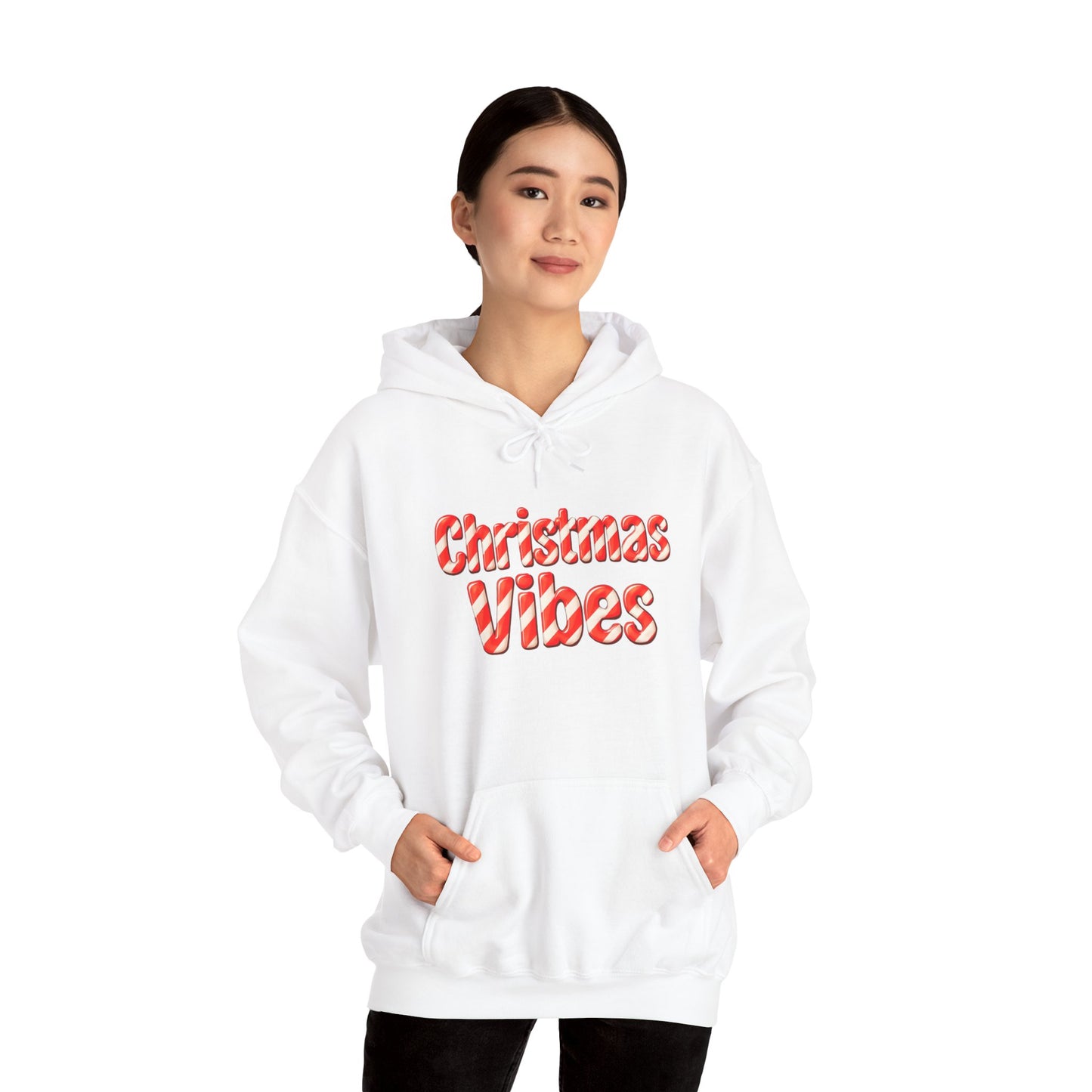 Christmas Vibes Hoodie – Candy Cane Text Holiday Sweatshirt