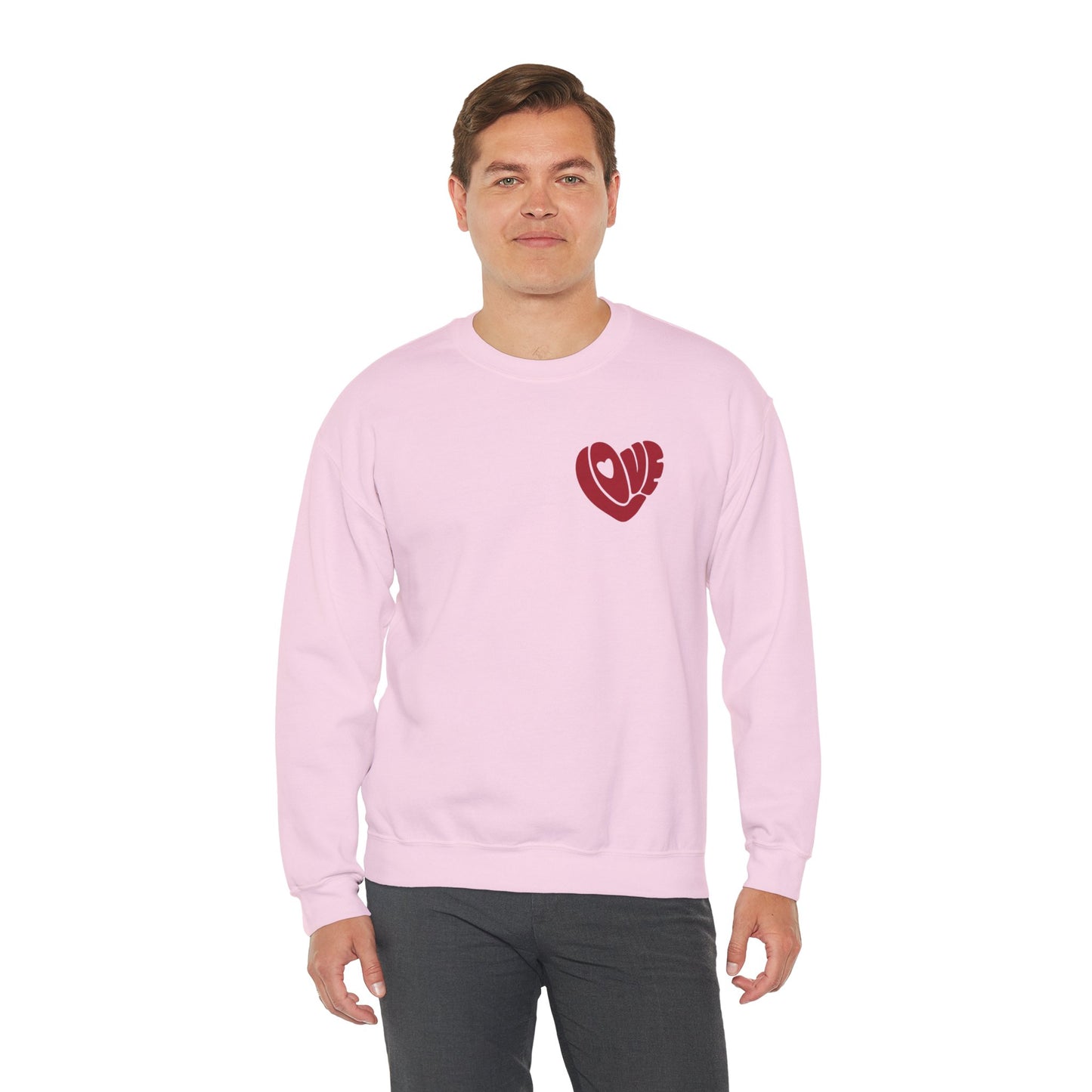 Love Heart Crewneck Sweatshirt — Retro Red "Love" Chest Graphic