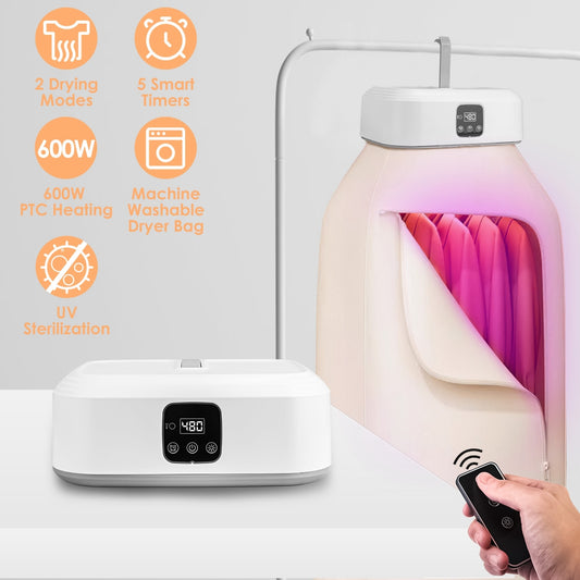 Remote Control Portable Clothes Dryer Machine Mini Foldable With Timer UV Sterilization