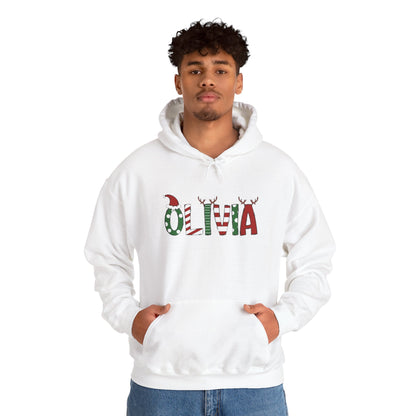 Olivia Christmas Name Hoodie — Personalized Holiday Kids & Adult Sweatshirt