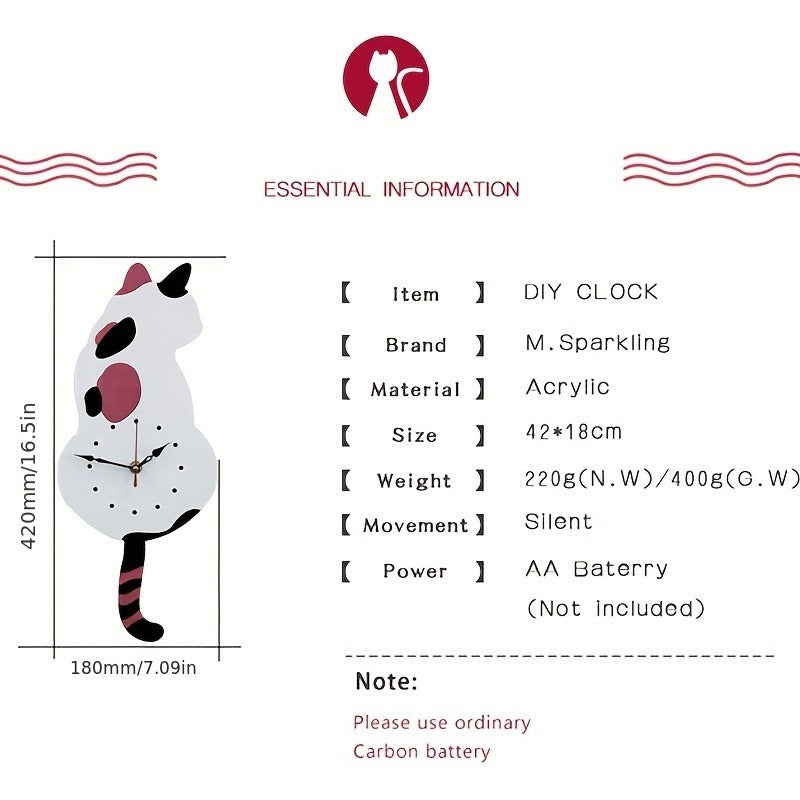 Whimsical Black Cat Pendulum Wall Clock With Moving Tail