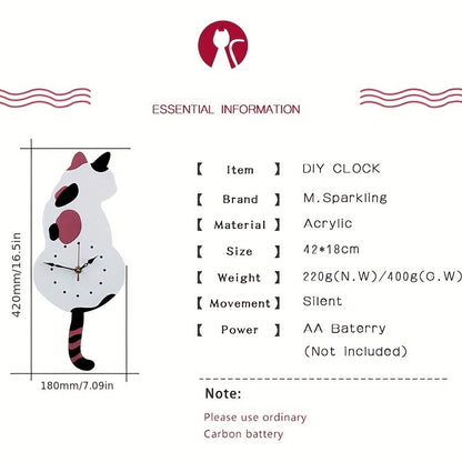 Whimsical Black Cat Pendulum Wall Clock With Moving Tail