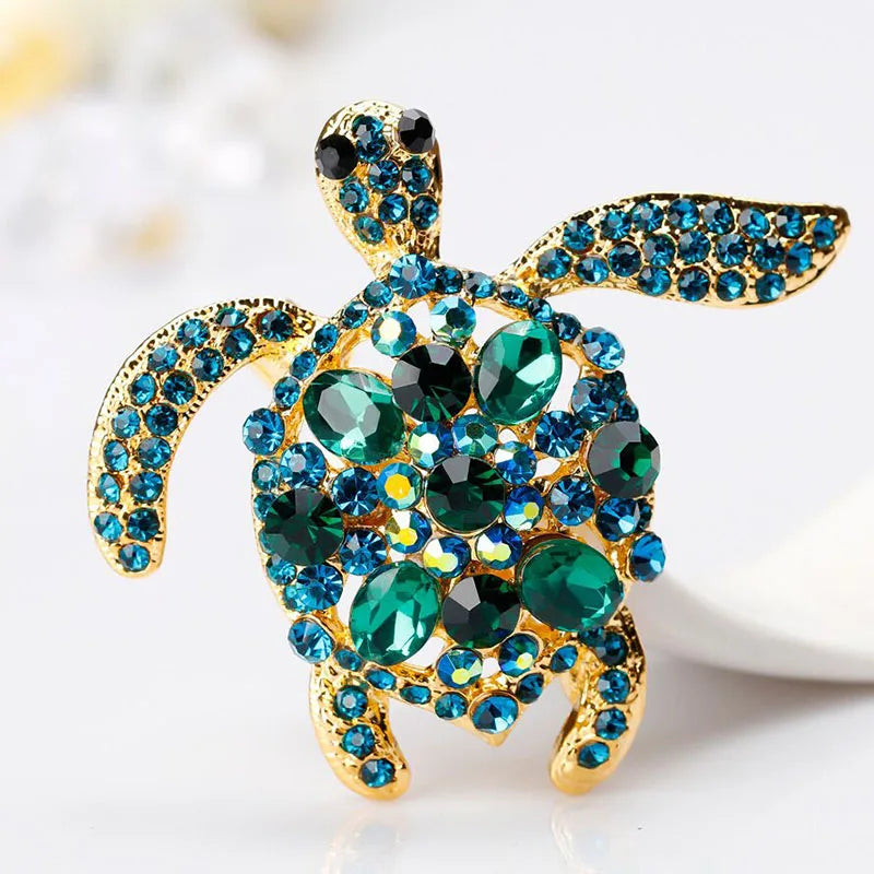 Wuli&baby Green Rhinestone Sea Turtle Animal Brooch Pins For Women Jewelry Gift