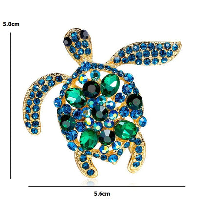 Wuli&baby Green Rhinestone Sea Turtle Animal Brooch Pins For Women Jewelry Gift