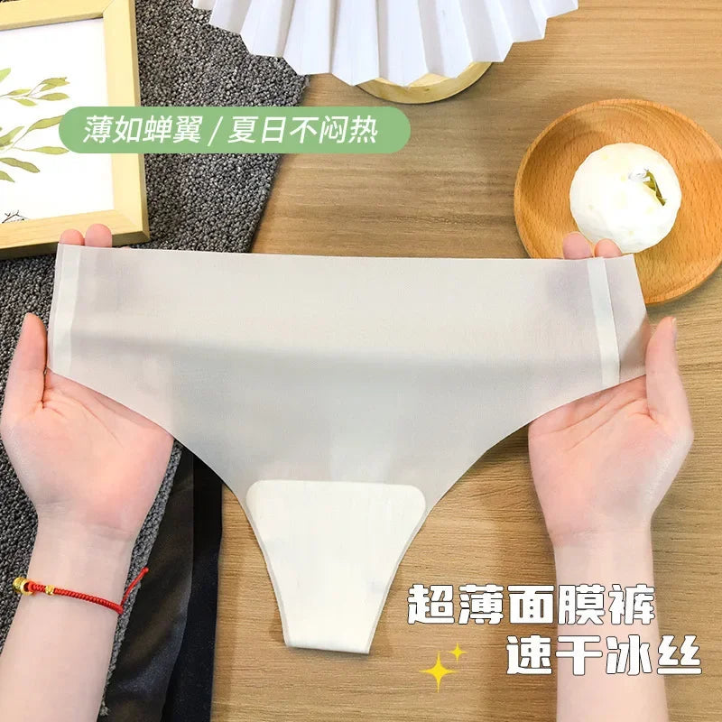 Transparent Thong Panties Women Ultra-thin Sense Sexy Female Seamless Low-waist Solid Color G-string Quick Drying Underwear