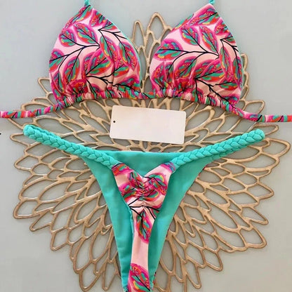 Women's Bikini Split Print Swimwear Fashion G-string Beach Holiday