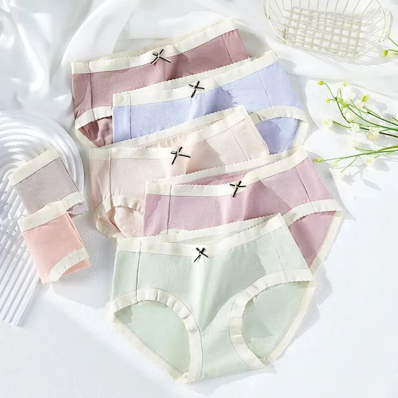 7Pcs Women's Panties Cotton Underwear Cute Bow Girls Briefs Solid Panty Breathable Underpants Sexy Low Waist Female Lingerie