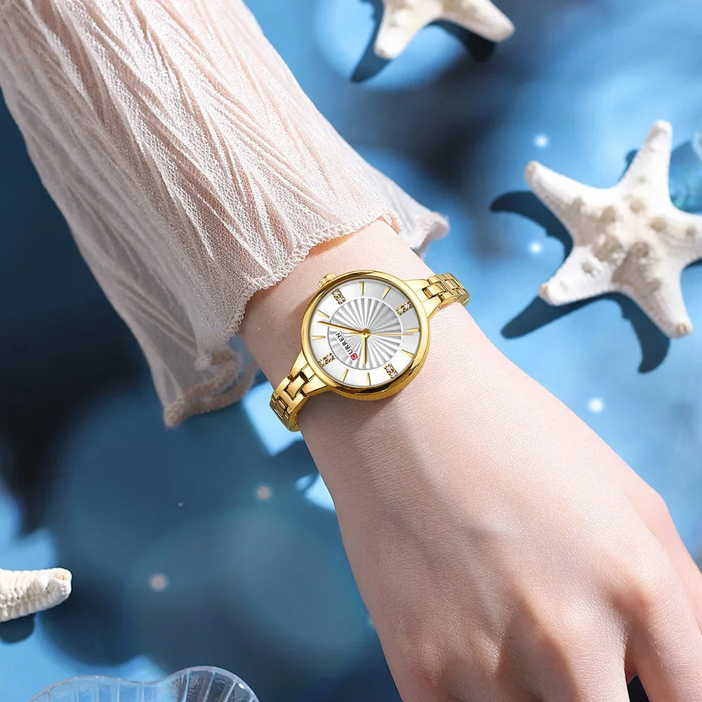 CURREN 9097 Women's Casual Quartz Watch Elegant Simple Design Waterproof Stainless Steel Strap Fashion Business Wristwatch Lady
