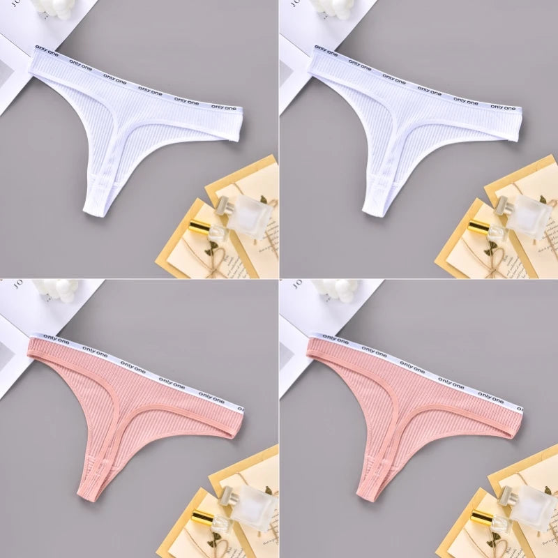 4PCS Sexy Erotic Women's Thong Solid Color Cotton Women's Panties Soft Skin Friendly Women's Underwear Seamless Cute Lingerie