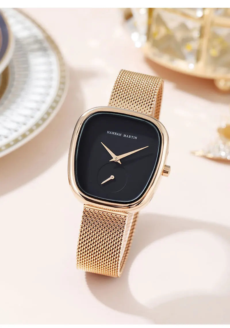 2025 New Women's Quartz Wristwatch 34mm Wine Barrel Rose Gold Black Stopwatch Fashionable Minimalist Style Oval Women's Watches