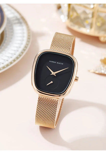 2025 New Women's Quartz Wristwatch 34mm Wine Barrel Rose Gold Black Stopwatch Fashionable Minimalist Style Oval Women's Watches