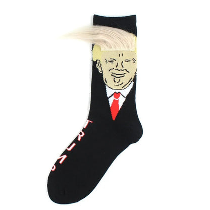 Funny Presidential Socks With 3D Fake Hair Round Neck Socks