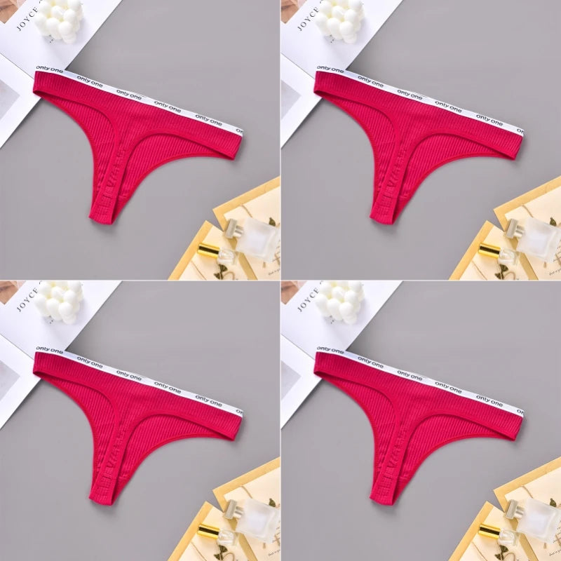 4PCS Sexy Erotic Women's Thong Solid Color Cotton Women's Panties Soft Skin Friendly Women's Underwear Seamless Cute Lingerie