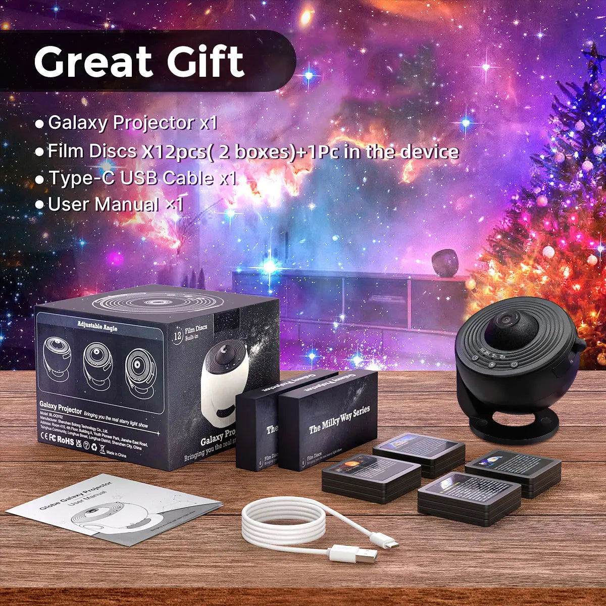 Galaxy Ultra Star Projector HD Image Area LED Night Light