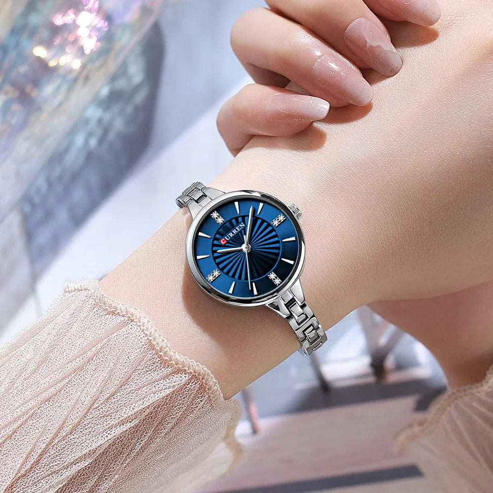CURREN 9097 Women's Casual Quartz Watch Elegant Simple Design Waterproof Stainless Steel Strap Fashion Business Wristwatch Lady