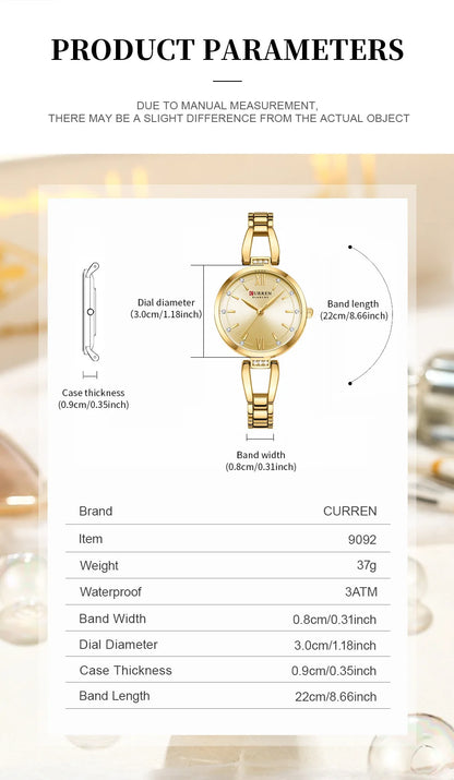 CURREN 9092 Women Quartz Watch Fashion Luxury Elegant Stainless Steel Strap Bracelet Wristwatch for Ladies Girl Female Clock