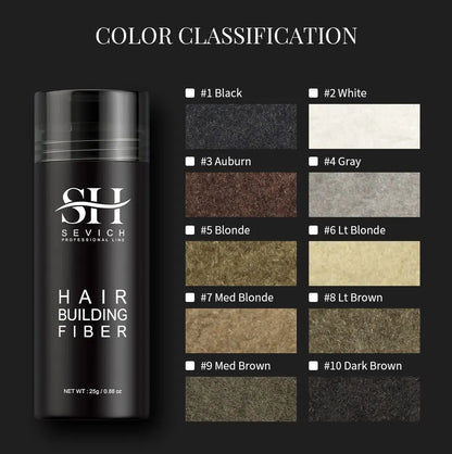 10 Colors Sevich Hair Fibers Keratin Fibers Applicator Hair Building Fibers Spray Hair Loss Instant Regrowth Thickening Powders