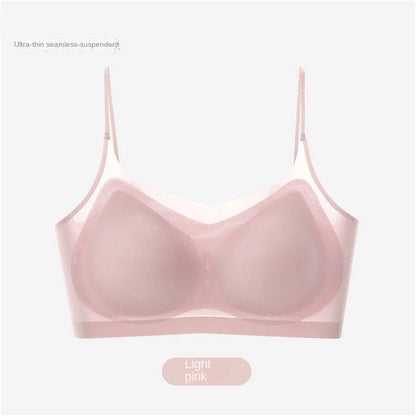 Ultra Thin Ice Silk Seamless Underwear Women Plus Size Sexy Top Soft Breathable Wireless Solid Lingerie Gathered Padded Bra