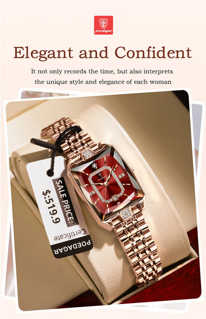 POEDAGAR Luxury Elegant Watch For Woman Date Waterproof Rectangle Ladies Watch Stainless Steel Quartz Women Watches Female Reloj