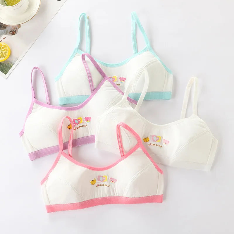 4 Pcs/Lot Girls Brassiere Cotton Underwear Back Buckle Design Adolescent Girls Training Bras Breathable Teenage Girl Tops Bra