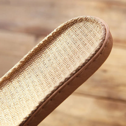 Striped Linen Slippers Women's Men's Grass Weaving Flip Flops Sweat Absorption Sandals Home EVA Light Slides Silent Floor Shoes