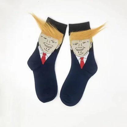 Funny Presidential Socks With 3D Fake Hair Round Neck Socks