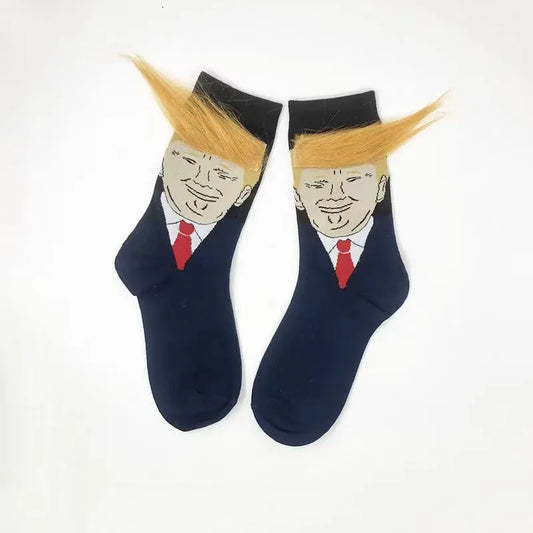 Funny Presidential Socks With 3D Fake Hair Round Neck Socks
