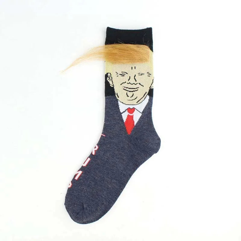 Funny Presidential Socks With 3D Fake Hair Round Neck Socks