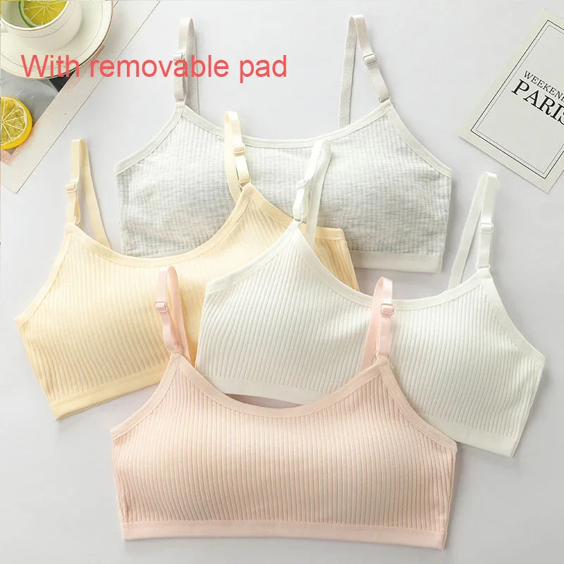 4 Pcs/Lot Children Innerwear Cotton Girls Bra Removable Sponge Cup Puberty Girls Training Bras Breathable Teenage Girl Brassiere