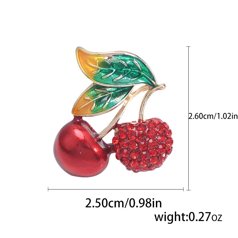 Enamel Cherry Brooches for Women Unisex Rhinestone Fruit Pins Banquet Party Backpack Gifts Jewelry Accessories