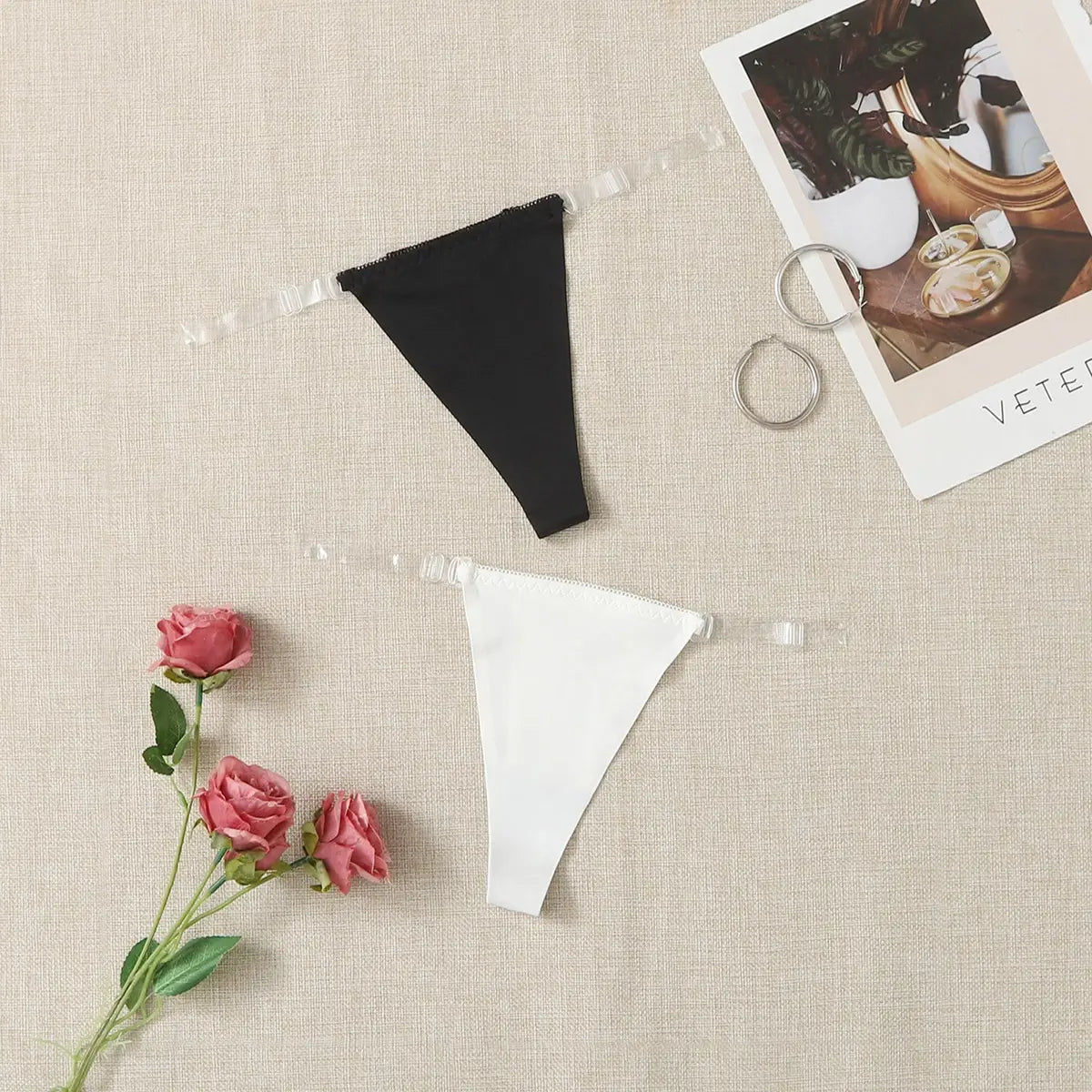 Ladies Sexy Invisible Casual Comfortable Black And White Solid Color Thong