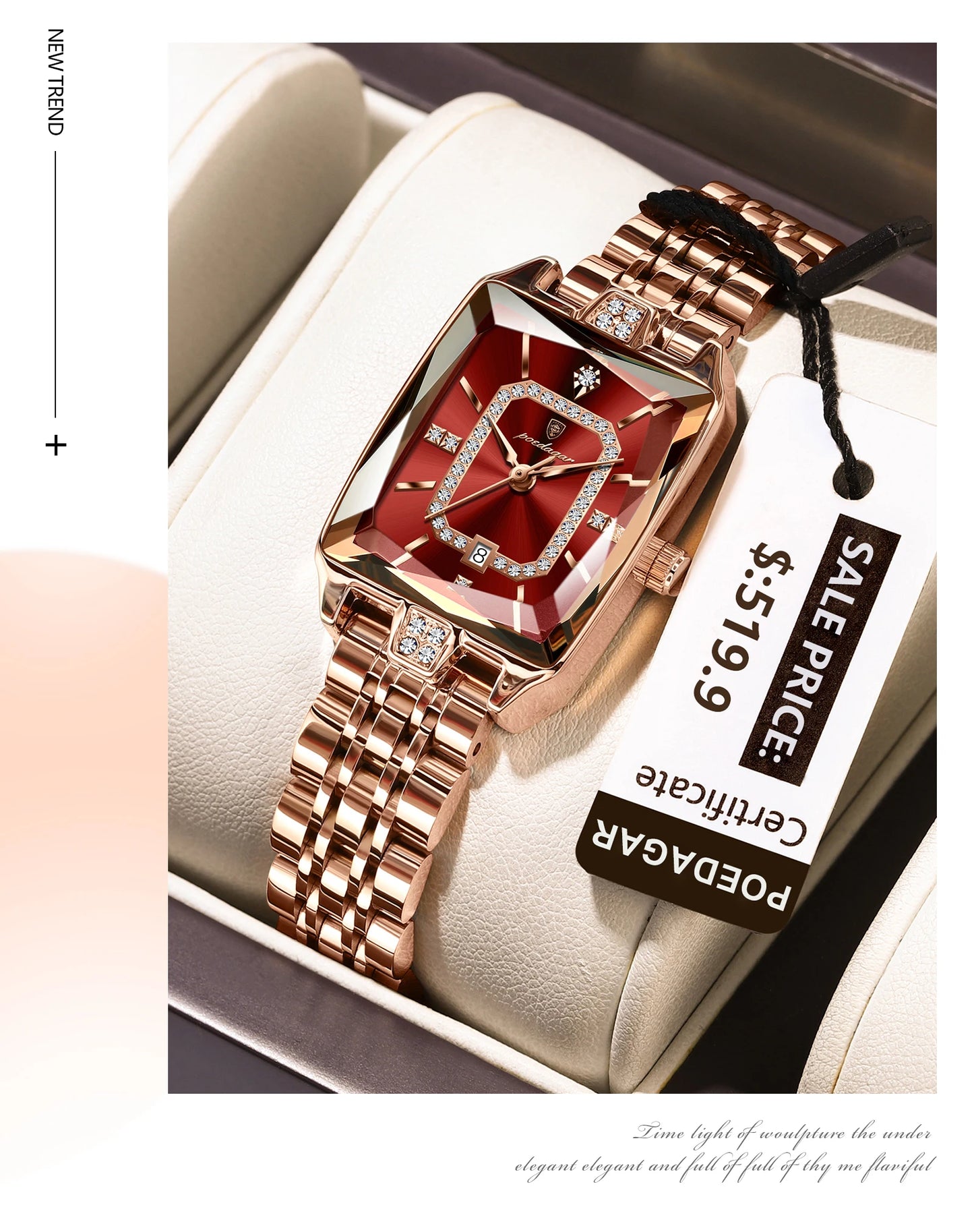 POEDAGAR Luxury Elegant Watch For Woman Date Waterproof Rectangle Ladies Watch Stainless Steel Quartz Women Watches Female Reloj