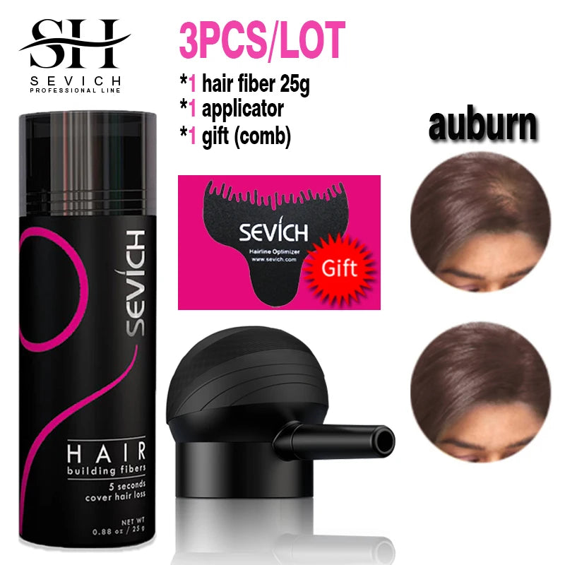 10 Colors Sevich Hair Fibers Keratin Fibers Applicator Hair Building Fibers Spray Hair Loss Instant Regrowth Thickening Powders