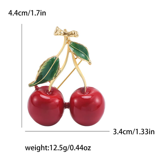 Enamel Cherry Brooches for Women Unisex Rhinestone Fruit Pins Banquet Party Backpack Gifts Jewelry Accessories
